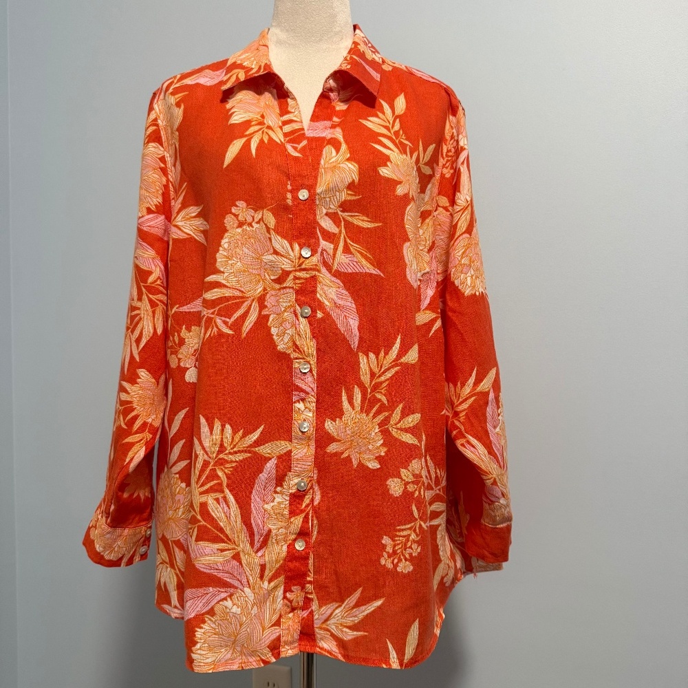 Cynthia Rowley Women’s Plus 100% Linen Floral Print Blouse Size 2X